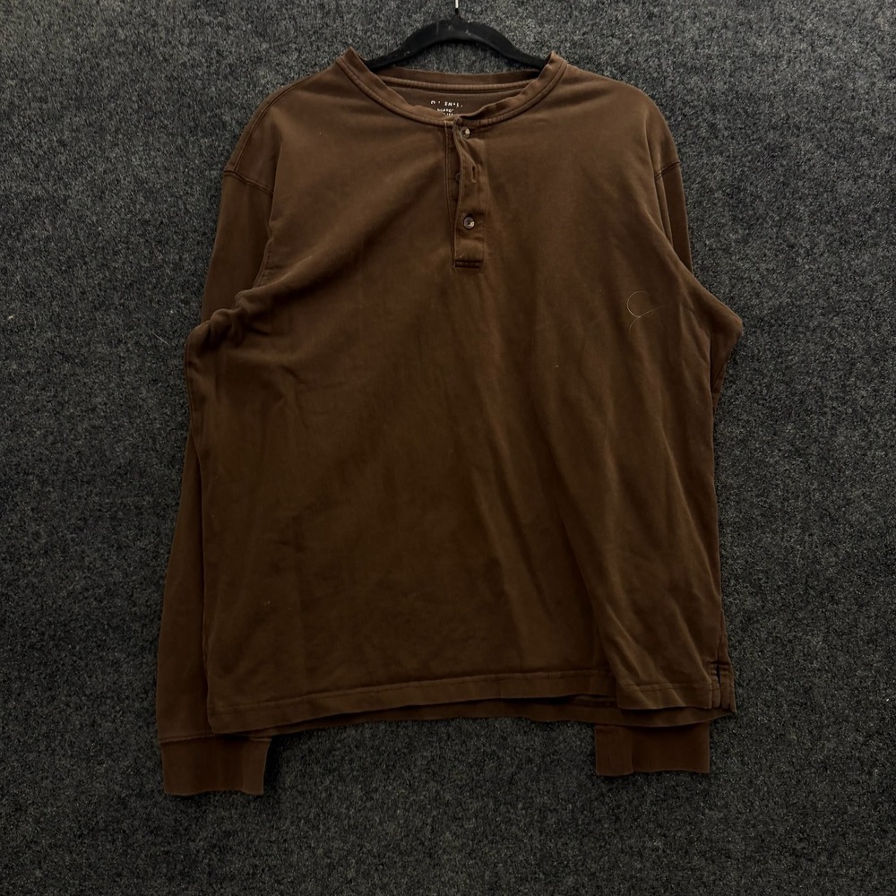Vintage O'Neill Henley Shirt Mens XL Brown Long Sleeve Cotton Surf Retro